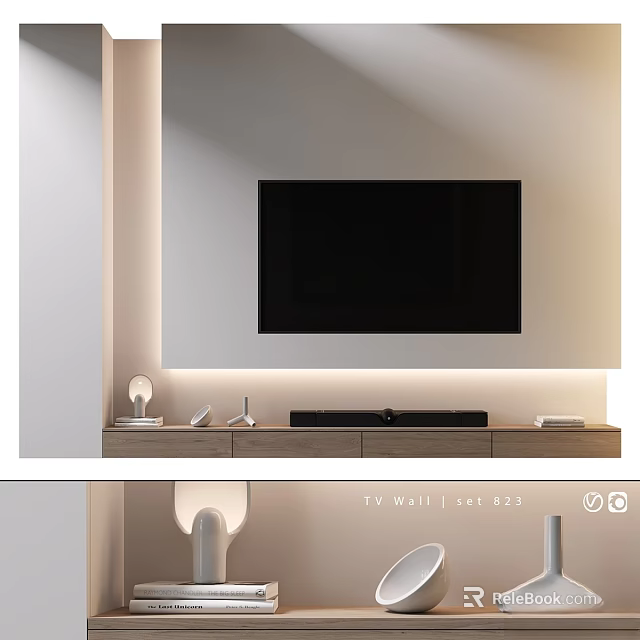 Modern TV Wall Design With Sleek Wooden Cabinet And Ambient Lighting 3d model 