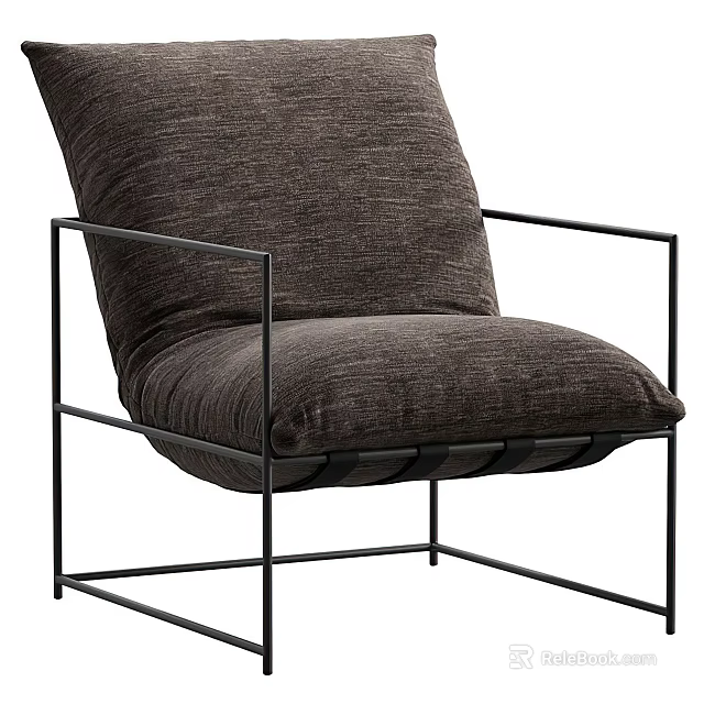 Modern Accent Chair With Dark Fabric Cushion And Black Metal Frame Design 3d model 