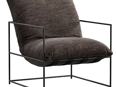 Modern Accent Chair With Dark Fabric Cushion And Black Metal Frame Design 3d model