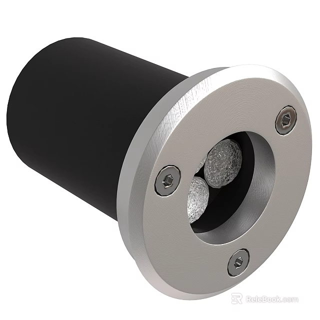 Outdoor Light with Black Cylindrical Body and Silver Metal Ring Featuring Screws and LED Bulbs 3d model 