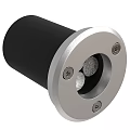 Outdoor Light with Black Cylindrical Body and Silver Metal Ring Featuring Screws and LED Bulbs