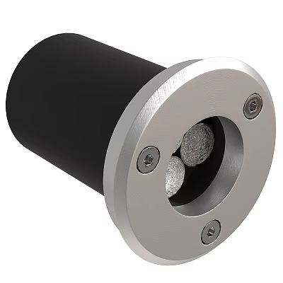 Outdoor Light with Black Cylindrical Body and Silver Metal Ring Featuring Screws and LED Bulbs 3d model