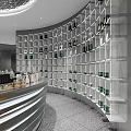 Modern Specialty Store Interior With Colorful Striped Wall Products On Shelves And White Counter
