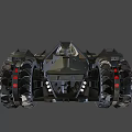 Futuristic Black Tank With Large Wheels Bright Lights And Aggressive Exterior Design