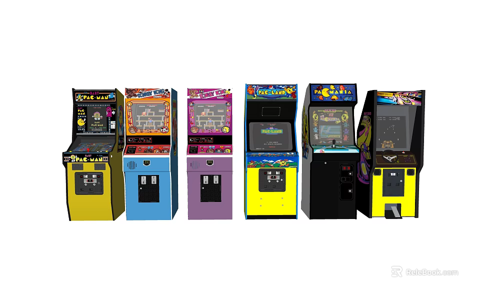 Vibrant Classic Arcade Game Machines Entertainment Appliances in Various Colors with Pac Man Dig Dug 3d model 