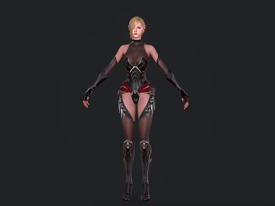 Fierce Game Movie Character with Black and Red Outfit Long Gloves and Leg Armor 3d model