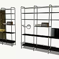 Modern Bookcase Design With Metal Frame Storage Shelves And Circular Decorative Accents 3d model