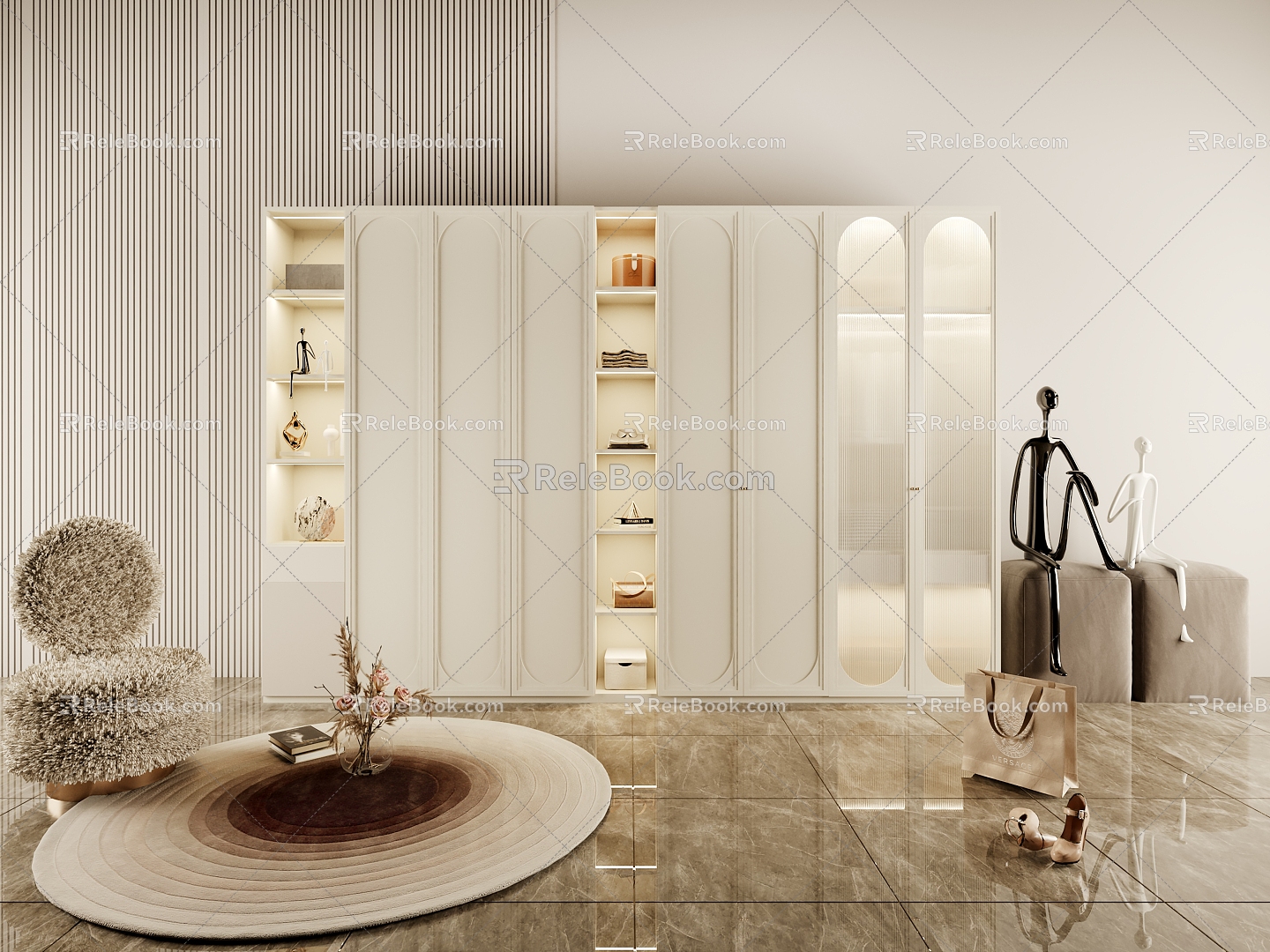 French Cream Style Wardrobe Carpet Ornaments 3d model