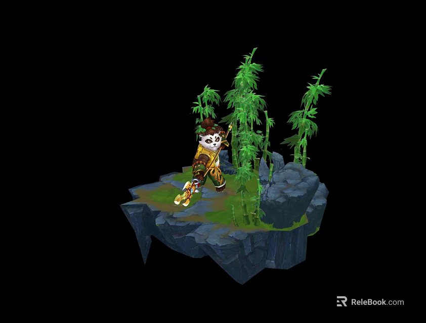 Green Lizard Basking On Rock Platform Surrounded By Bamboo In 3D Scene 3d model 