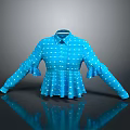Elegant Blue Polka Dot Long Sleeve Shirt With Ruffled Cuffs And Flared Hem Design