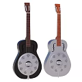 Two Acoustic Resonator Guitars With Black Silver Body And Diamond Pattern Design