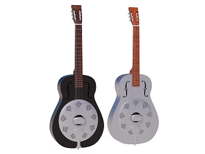 Two Acoustic Resonator Guitars With Black Silver Body And Diamond Pattern Design 3d model