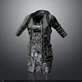 Olive Green Coat With Patterned Dress Layered Fashion Clothing Design With Pockets