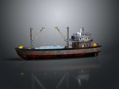 Large Cargo Ship With Two Cranes And Gray Cabin On Red Hull 3d model