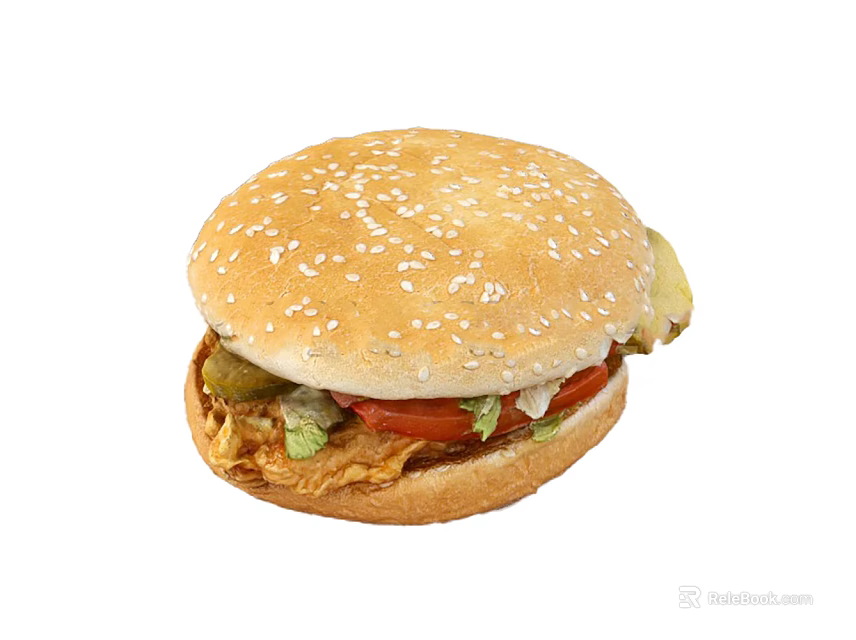 Delicious Chicken Hamburger with Sesame Seed Bun and Fresh Lettuce Tomato Pickles 3d model 