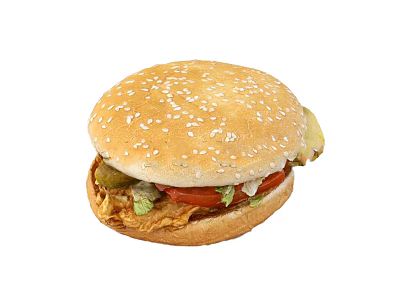 Delicious Chicken Hamburger with Sesame Seed Bun and Fresh Lettuce Tomato Pickles 3d model