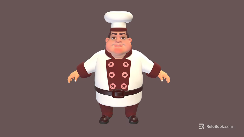 Man Dressed As Chef In White Chef Uniform With Red Accents And Chef Hat 3d model 