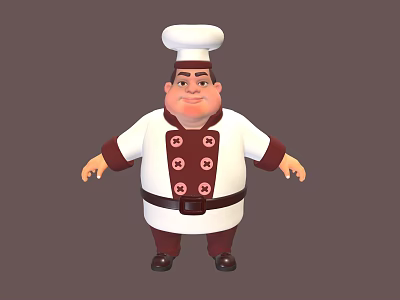 Man Dressed As Chef In White Chef Uniform With Red Accents And Chef Hat 3d model