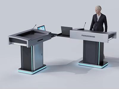 Modern Presidential Podium Design With Laptop Microphone And Standing Speaker 3d model