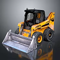 Yellow Skid Steer Loader With Front Bucket And Black Cab On Reflective Surface 3d model