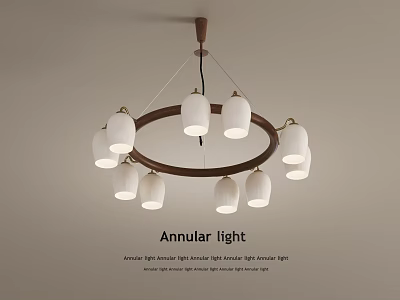 Modern Annular Chandelier With Wooden Frame And White Glass Shades For Ceiling Lighting 3d model