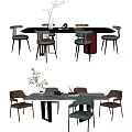 Elegant Modern Dining Table Set With Marble Surface And Upholstered Dining Chairs 3d model