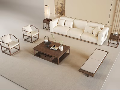 Song's Soft Bag Sofa Coffee Table Solid Wood Sofa Chair Side Table Chinese-style Armchair Sofa Stool 3d model