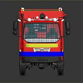 Red Fire Truck With Yellow Stripes Top Cage And Blue Front Details