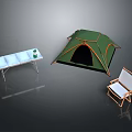 Green Outdoor Camping Tent Setup With Folding Table And Folding Chair