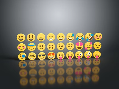 Yellow Emoji Daily Life Items With Multiple Rows Various Expressions And Reflection 3d model