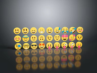 Yellow Emoji Daily Life Items With Multiple Rows Various Expressions And Reflection 3d model