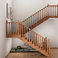 Wooden Staircase With Handrail Steps In Modern Interior Design White Wall And Wooden Floor