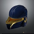 Blue And Gold Tactical Weapon Helmet With Warrior Inspired Design And Reflective Surface