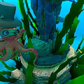 Underwater Scene With Pink Octopus Wearing Top Hat Goggles Seaweed And Rocks
