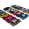 Colorful Racing Cars With Sponsor Logos And Various Designs On