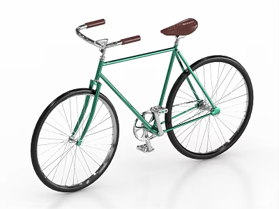 Vintage Green Bicycle With Brown Seat Handlebar And Black Wheels 3d model