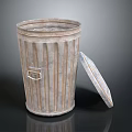 Industrial Style Metal Trash Can With Ribbed Design Handle And Open Lid