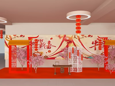 Chinese style Spring Festival beauty Chen Cherry Blossom Minnan architectural style book case lantern DP point design photo clock point road show flash 3d model