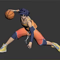 Anime Basketball Action Figure with Blue Hair Orange Vest Red Shorts Yellow Sneakers Dynamic Pose