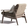Modern Single Chair with Light Gray Fabric Wooden Armrests and Striped Cushion