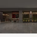 Traditional Restaurant Interior With Bar Counter Bar Stools Hanging Lanterns And Wine Barrel