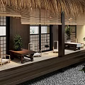 Traditional Japanese Teahouse Interior With Thatched Roof Shoji Doors And Garden