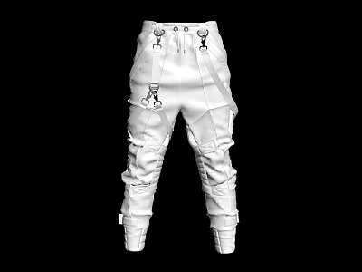 Stylish White Cargo Pants With Multiple Pockets And Cinched Ankles Design 3d model