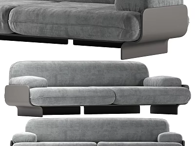 Modern Two Seater Sofa With Gray Velvet Upholstery And Black Base Design 3d model