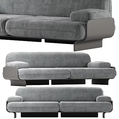 Modern Two Seater Sofa With Gray Velvet Upholstery And Black Base Design 3d model