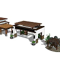 Multiple Traditional Garden Pavilions Featuring Various Roof Designs Wooden Frames And Plants