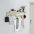 Brass Entryway Hook Rack With Hanging Coat Bags Hat Scarf And Shelf Plant Clock Camera