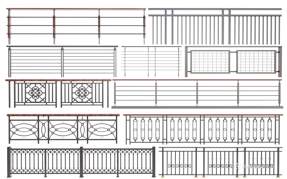 Various Railings With Modern And Traditional Designs And Decorative Intricate Patterns 3d model 