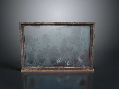 Vintage Wooden Framed Glass Window With Blurred Handprints And Stains 3d model