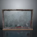 Vintage Wooden Framed Glass Window With Blurred Handprints And Stains